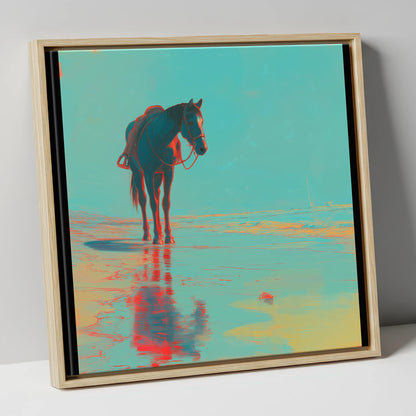 Neon Tide Reflection horse landscape canvas wall art in natural frame
