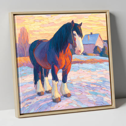Majestic Winter Shire horse breed canvas wall art in natural frame