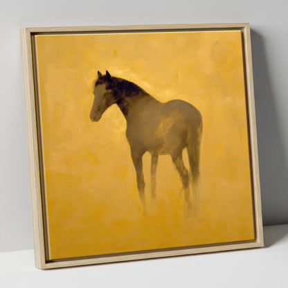 Golden Equine Silhouette horse portrait canvas wall art in natural frame