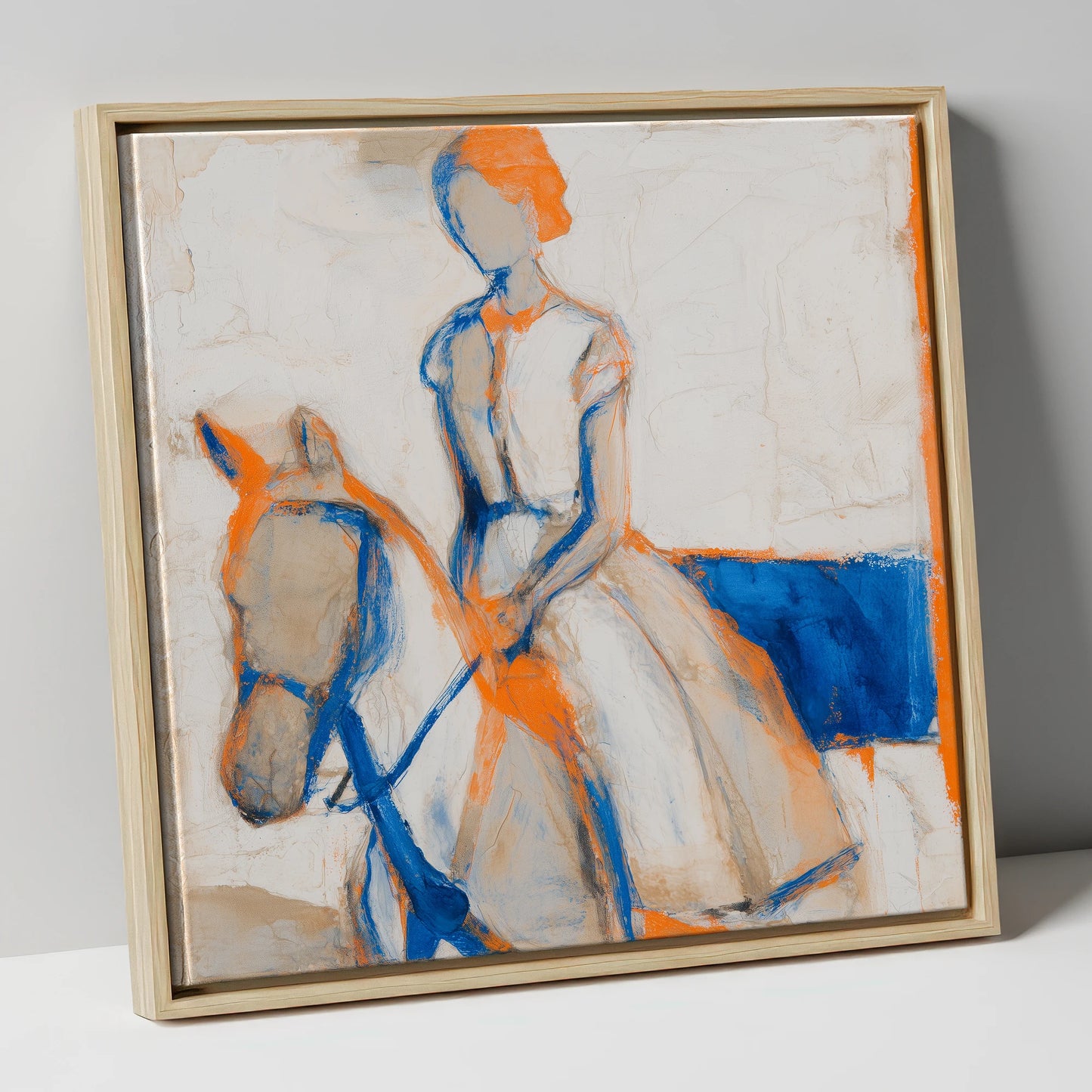 Vivid Connection horse & rider canvas wall art in natural frame