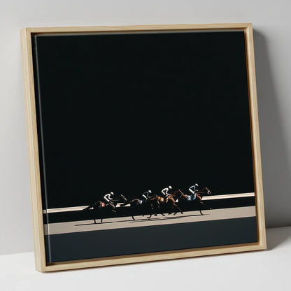 The Midnight Gallop racing horse canvas wall art in natural frame