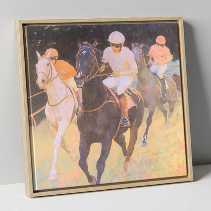 The Luminous Furlong racing horse canvas wall art in natural frame