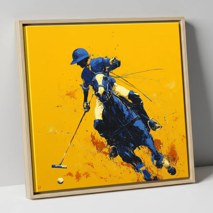 Indigo Chukka Strike polo horse canvas wall art in natural frame