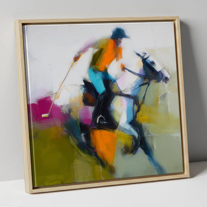 Midfield Momentum polo horse canvas wall art in natural frame