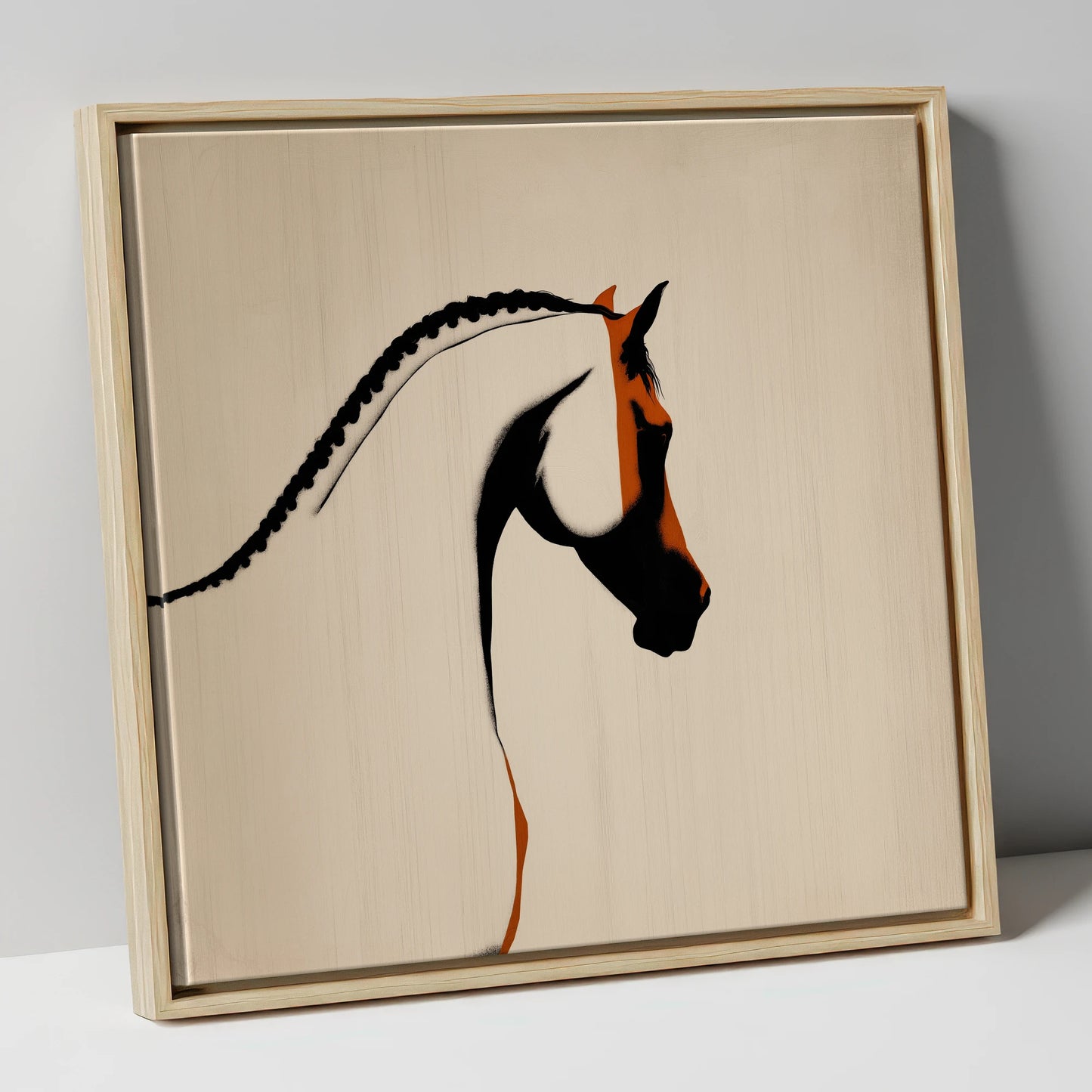 The Plaited Crest horse breed canvas wall art in natural frame