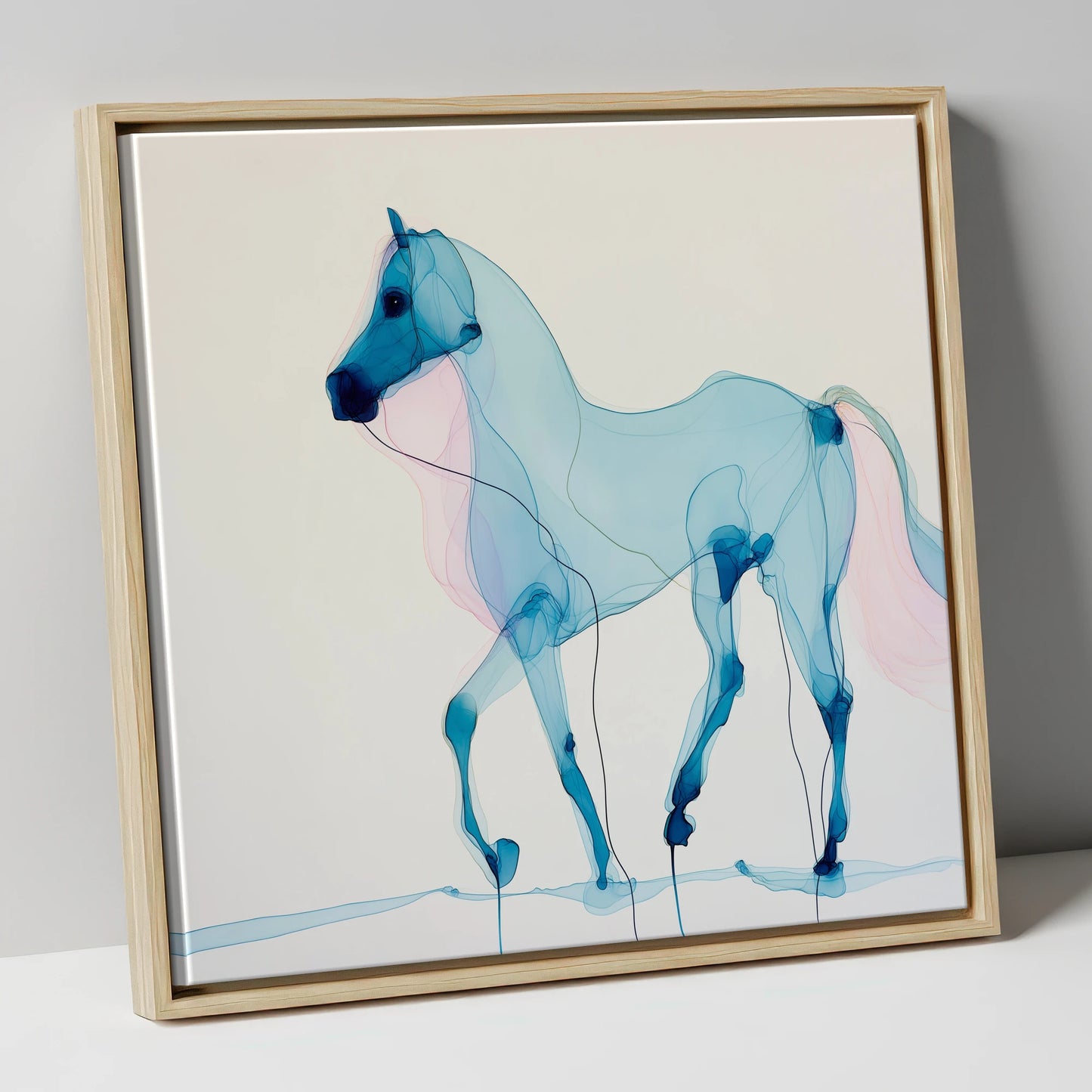Cerulean Grace horse breed canvas wall art in natural frame