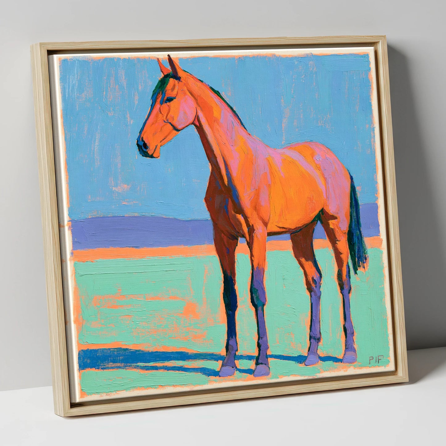 Vibrant Orange Horse Portrait horse breed canvas wall art in natural frame