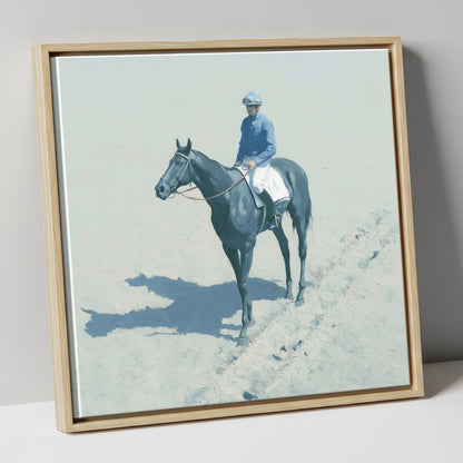 Dawn on the Gallops racing horse canvas wall art in natural frame