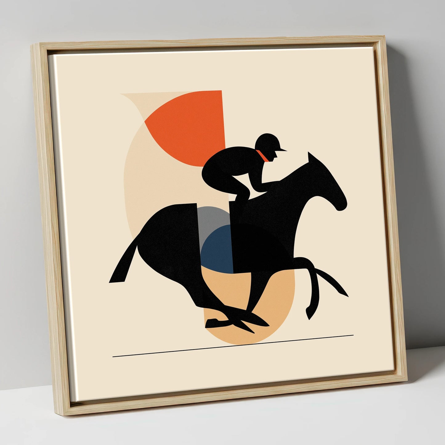 Retro Racing Silhouette racing horse canvas wall art in natural frame