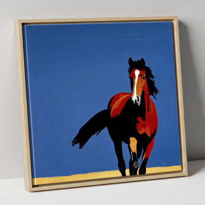 Striking Cobalt Bay horse portrait canvas wall art in natural frame