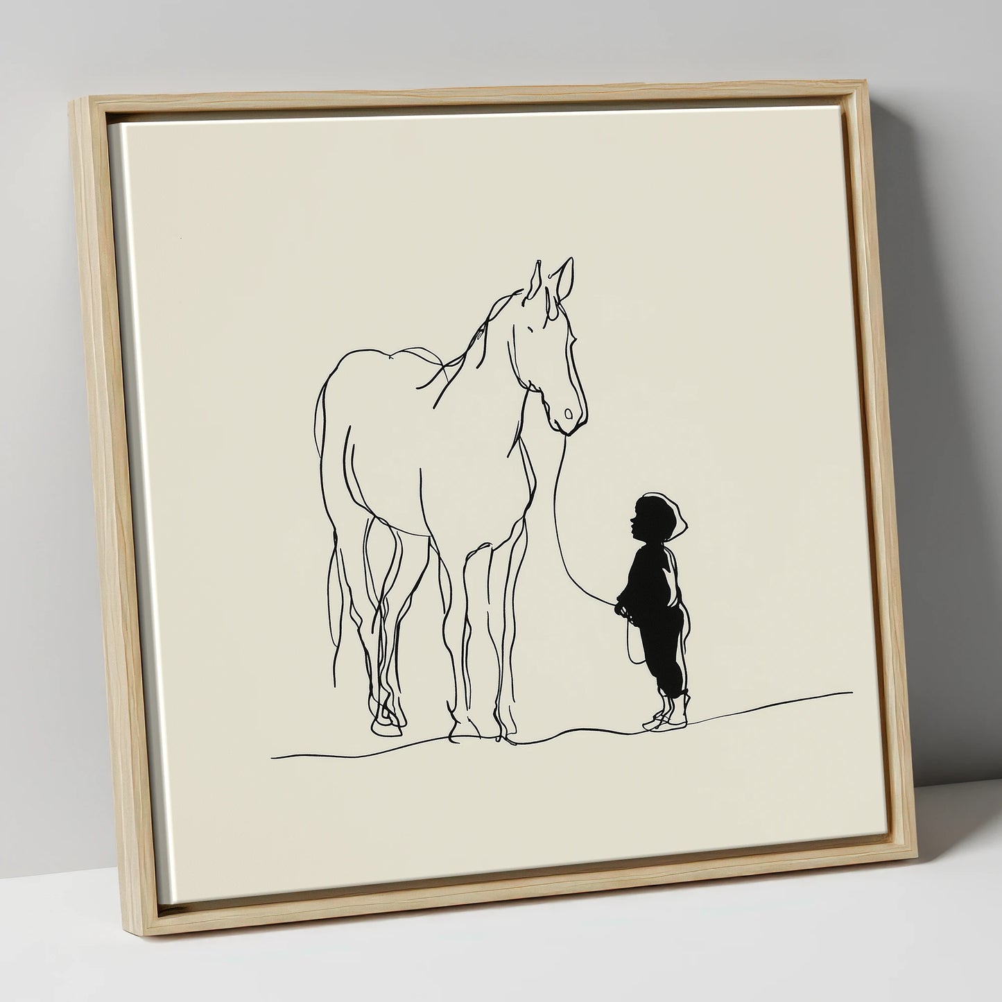 First Connection horse & rider canvas wall art in natural frame