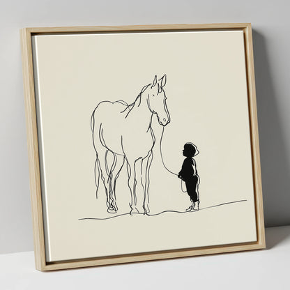 First Connection horse & rider canvas wall art in natural frame