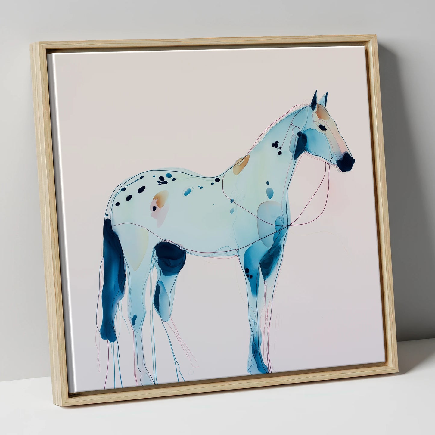 Ethereal Blue Appaloosa horse breed canvas wall art in natural frame
