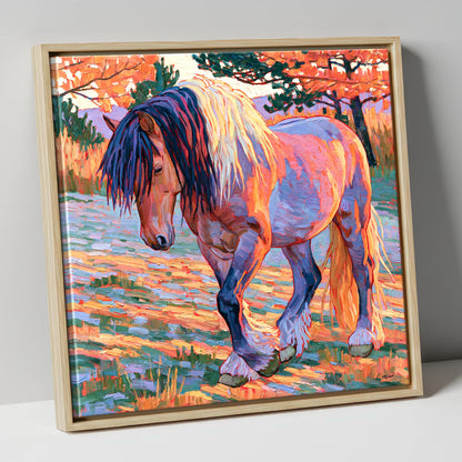Vibrant Feathered Heavy Horse horse breed canvas wall art in natural frame