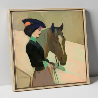 The Elegant Equestrienne horse & rider canvas wall art in natural frame