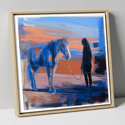 The Quiet Language horse & rider canvas wall art in natural frame