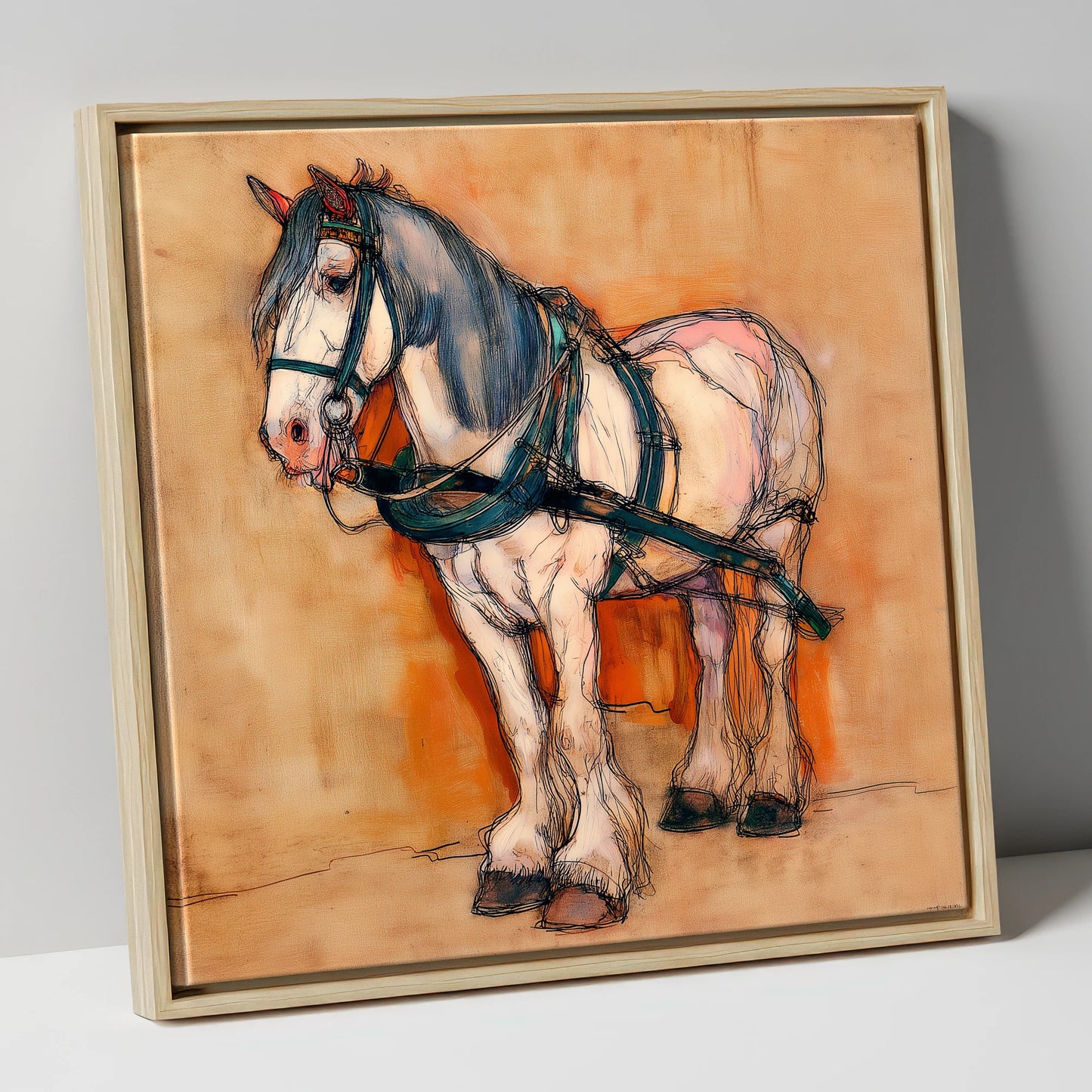 The Quiet Draught working horse canvas wall art in natural frame
