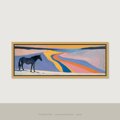 The Painted Valley Horse Landscape panoramic canvas wall art in natural float frame