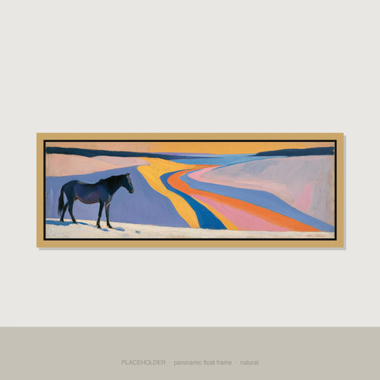 The Painted Valley Horse Landscape panoramic canvas wall art in natural float frame