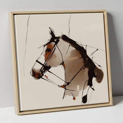 Raw Ink Equine Profile horse portrait canvas wall art in natural frame