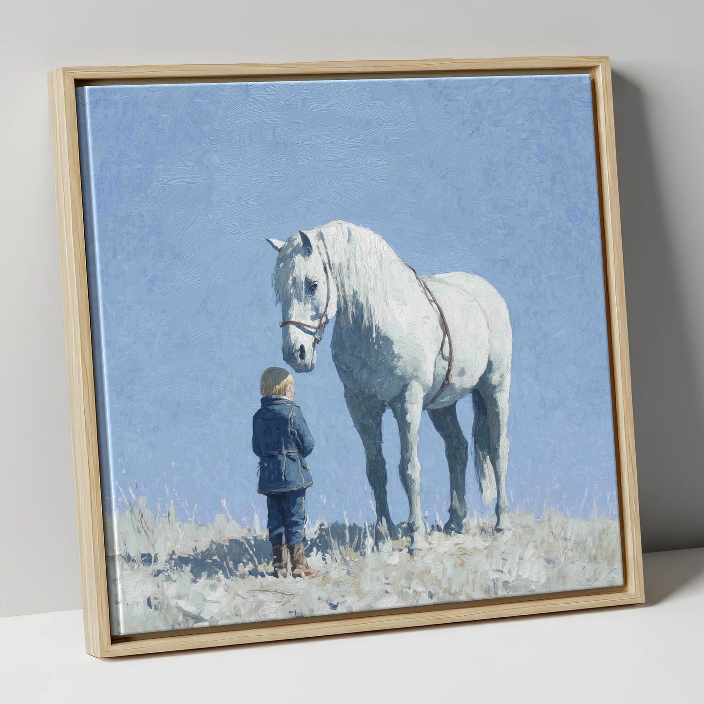 A Quiet Trust horse & rider canvas wall art in natural frame