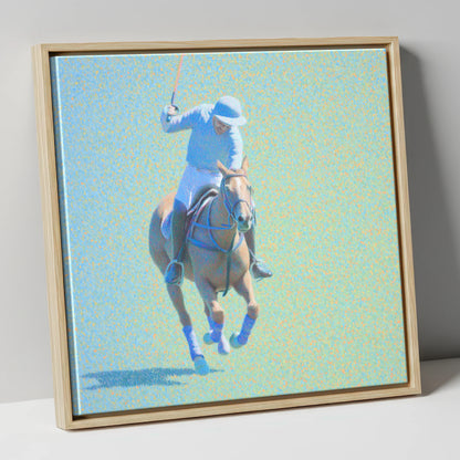 The Shimmering Chukka polo horse canvas wall art in natural frame
