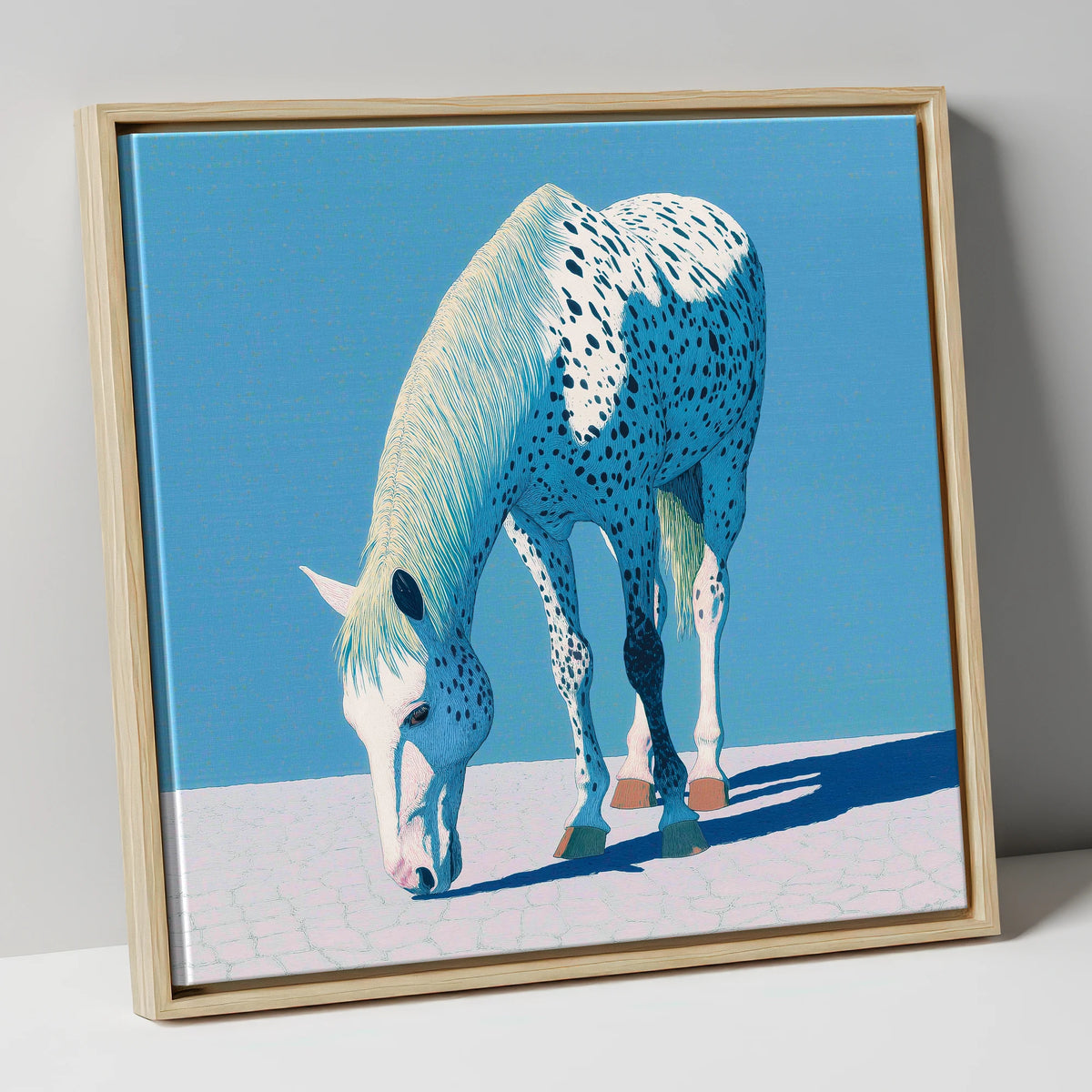 Azure Appaloosa horse breed canvas wall art in natural frame