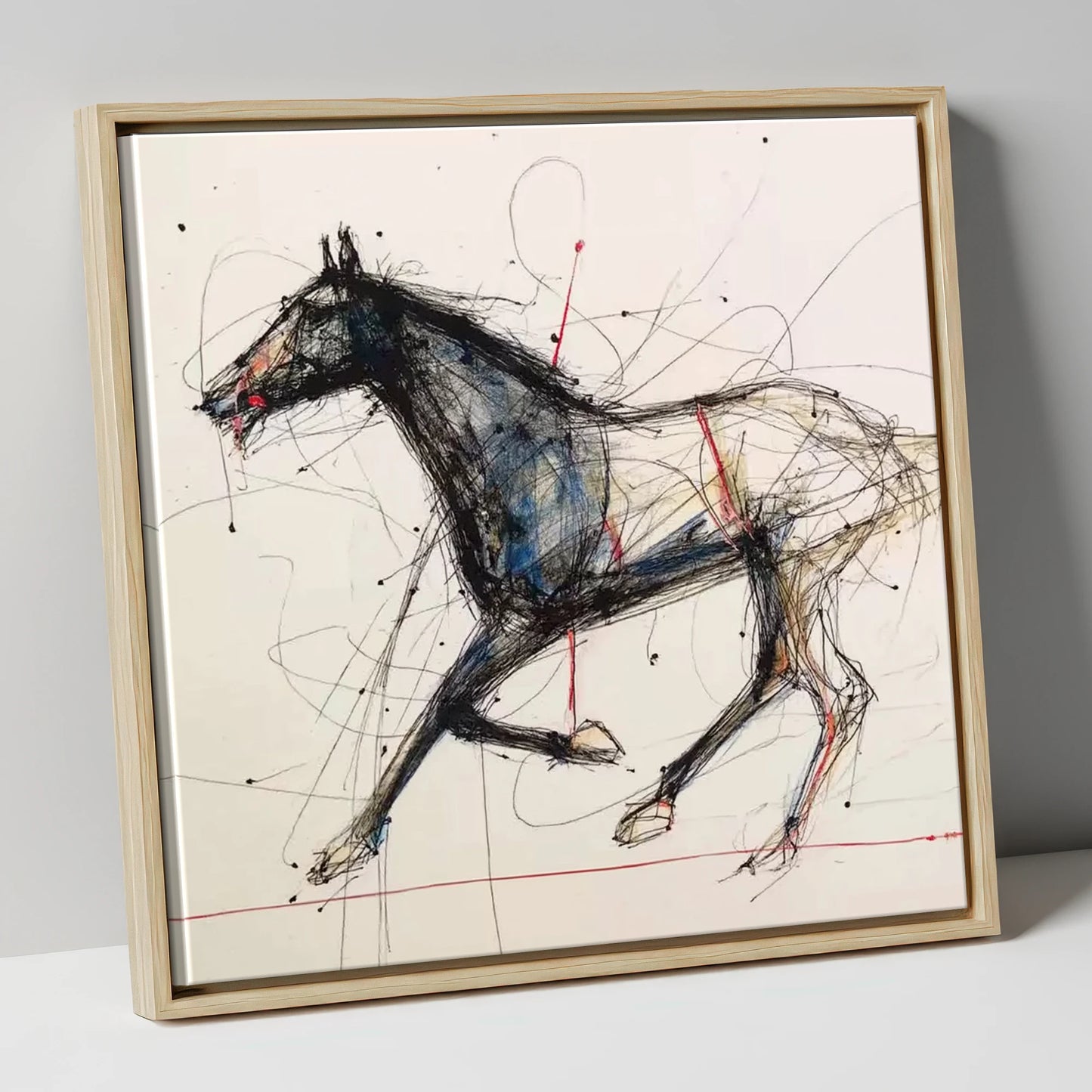 Racing Pulse racing horse canvas wall art in natural frame