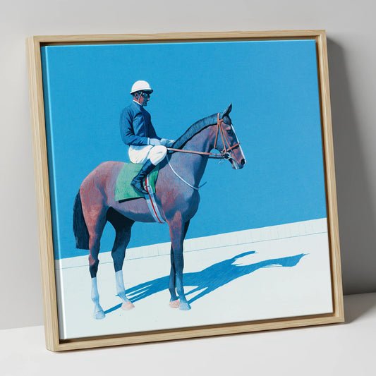 Before the Off racing horse canvas wall art in natural frame