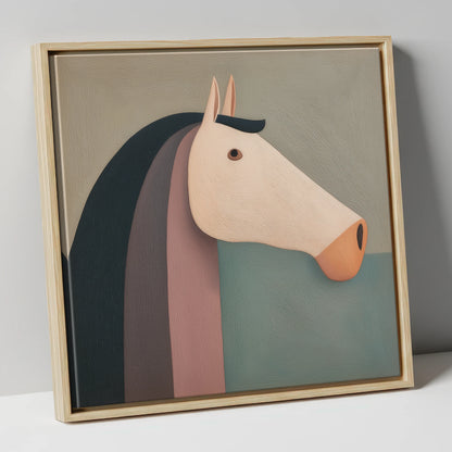 Earthy Equine Profile horse portrait canvas wall art in natural frame