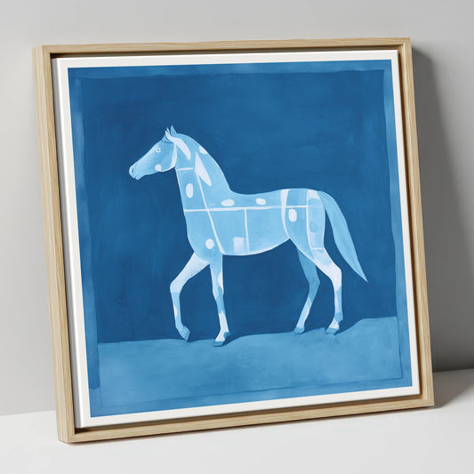 The Azure Blueprint horse breed canvas wall art in natural frame
