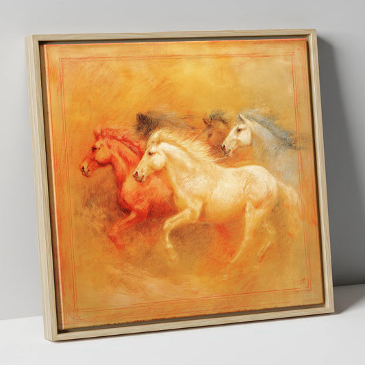 Spirited Terracotta Herd wild horses canvas wall art in natural frame