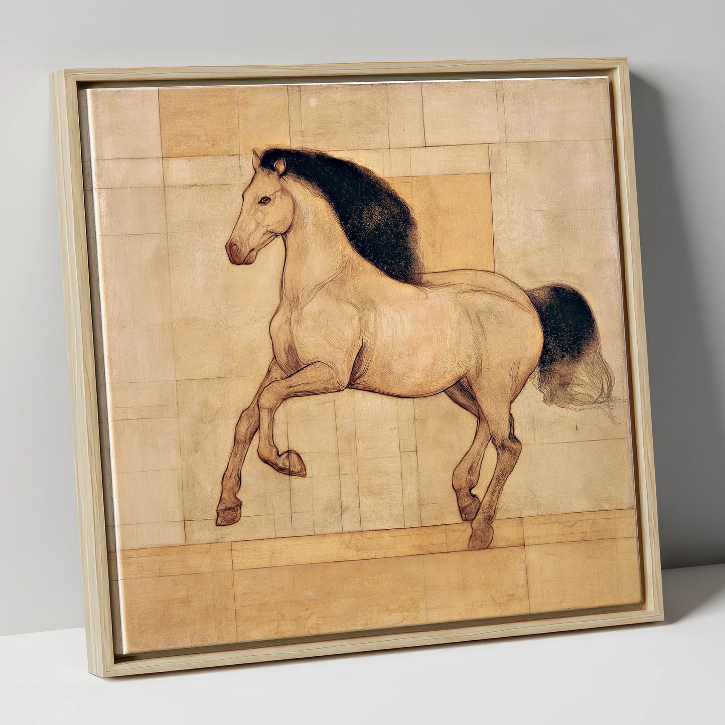 Classical Equine Study horse portrait canvas wall art in natural frame