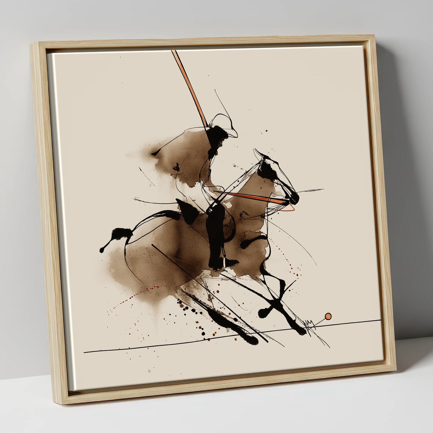 The Polo Drive polo horse canvas wall art in natural frame