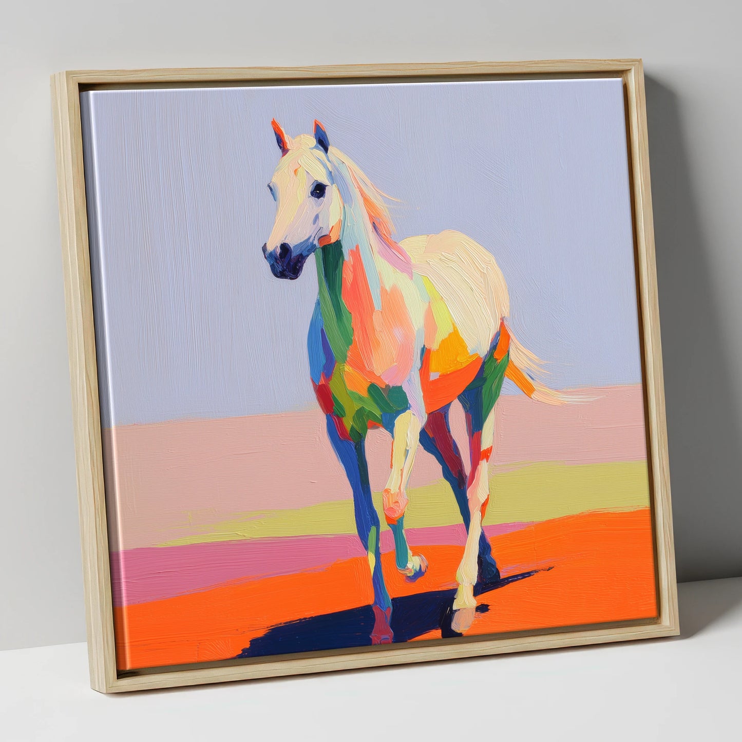Prismatic Strides horse breed canvas wall art in natural frame