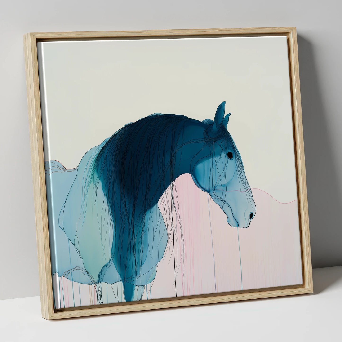 Fluid Blue Grace horse breed canvas wall art in natural frame