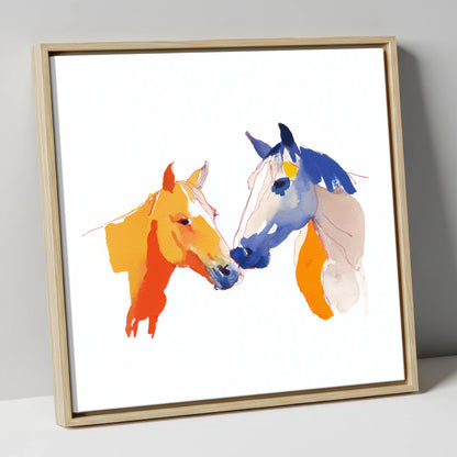 Vibrant Equine Bond horse portrait canvas wall art in natural frame