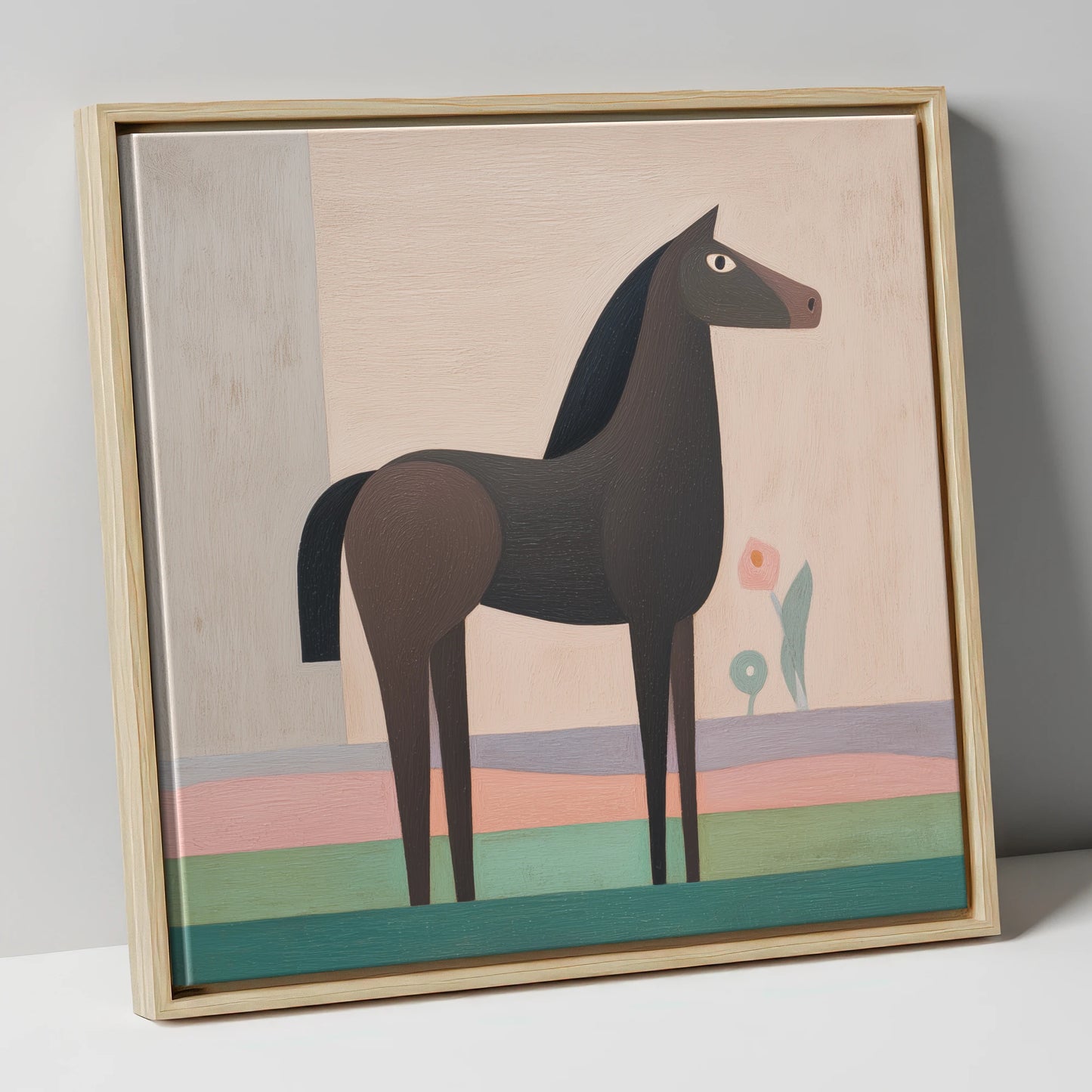 Modernist Equine Profile horse breed canvas wall art in natural frame
