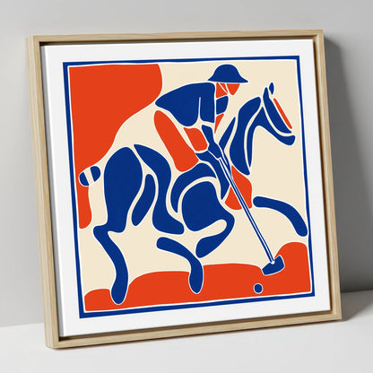 The Decisive Strike polo horse canvas wall art in natural frame