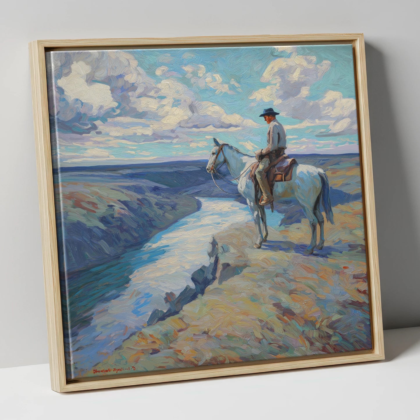 Canyon River Vantage western horse canvas wall art in natural frame