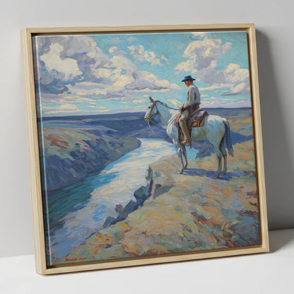 Canyon River Vantage western horse canvas wall art in natural frame