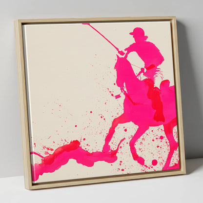 Vibrant Polo Strike polo horse canvas wall art in natural frame