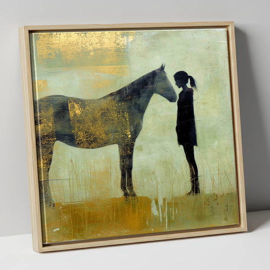 The Golden Bond horse & rider canvas wall art in natural frame