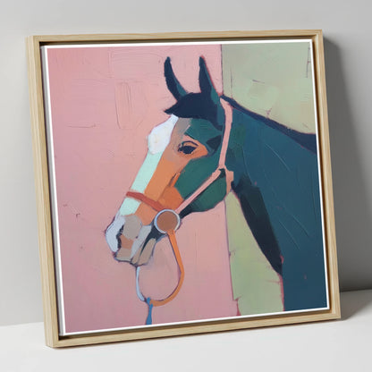 Modern Geometric Profile horse portrait canvas wall art in natural frame