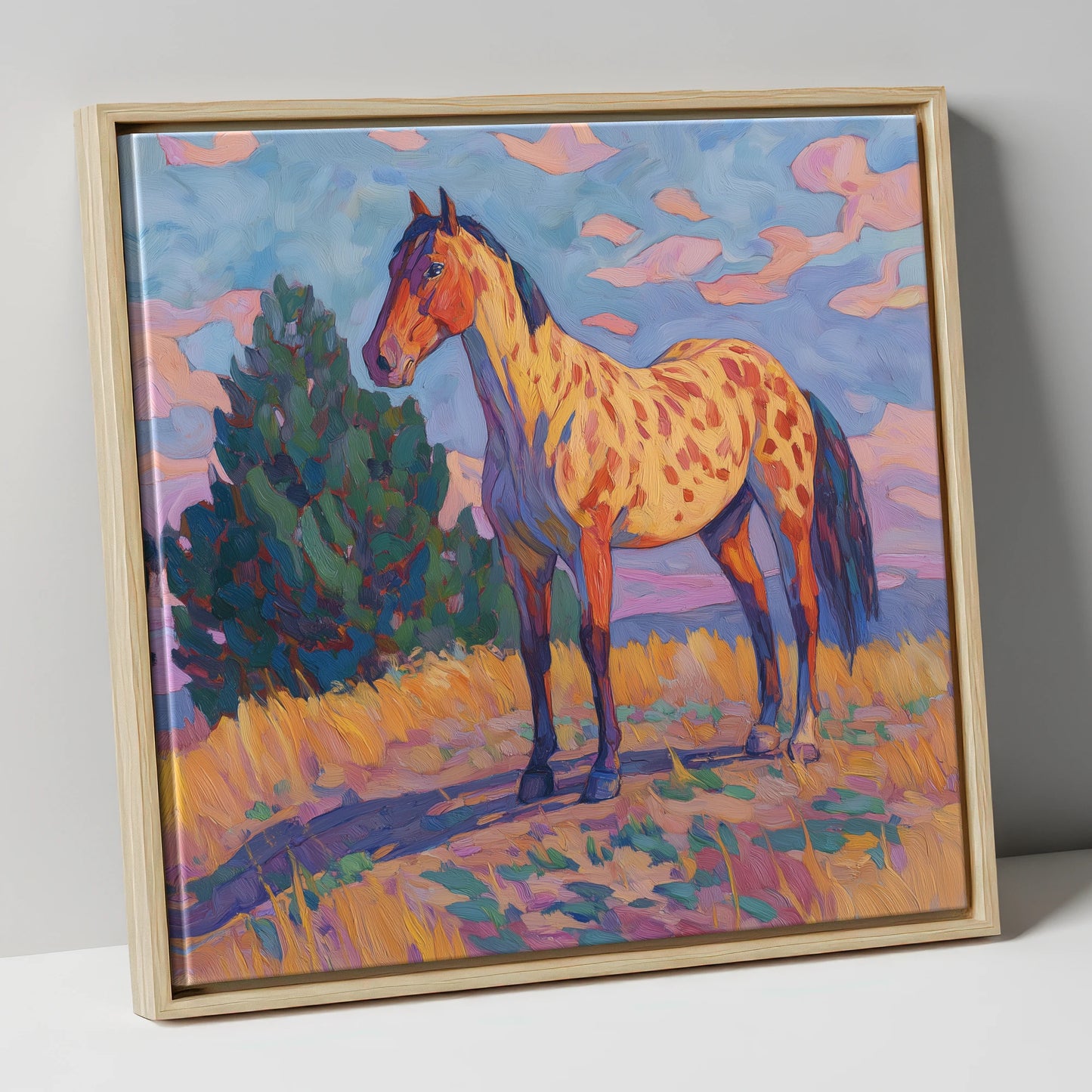 Painted Prairie Appaloosa horse breed canvas wall art in natural frame