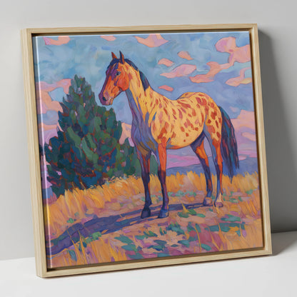Painted Prairie Appaloosa horse breed canvas wall art in natural frame