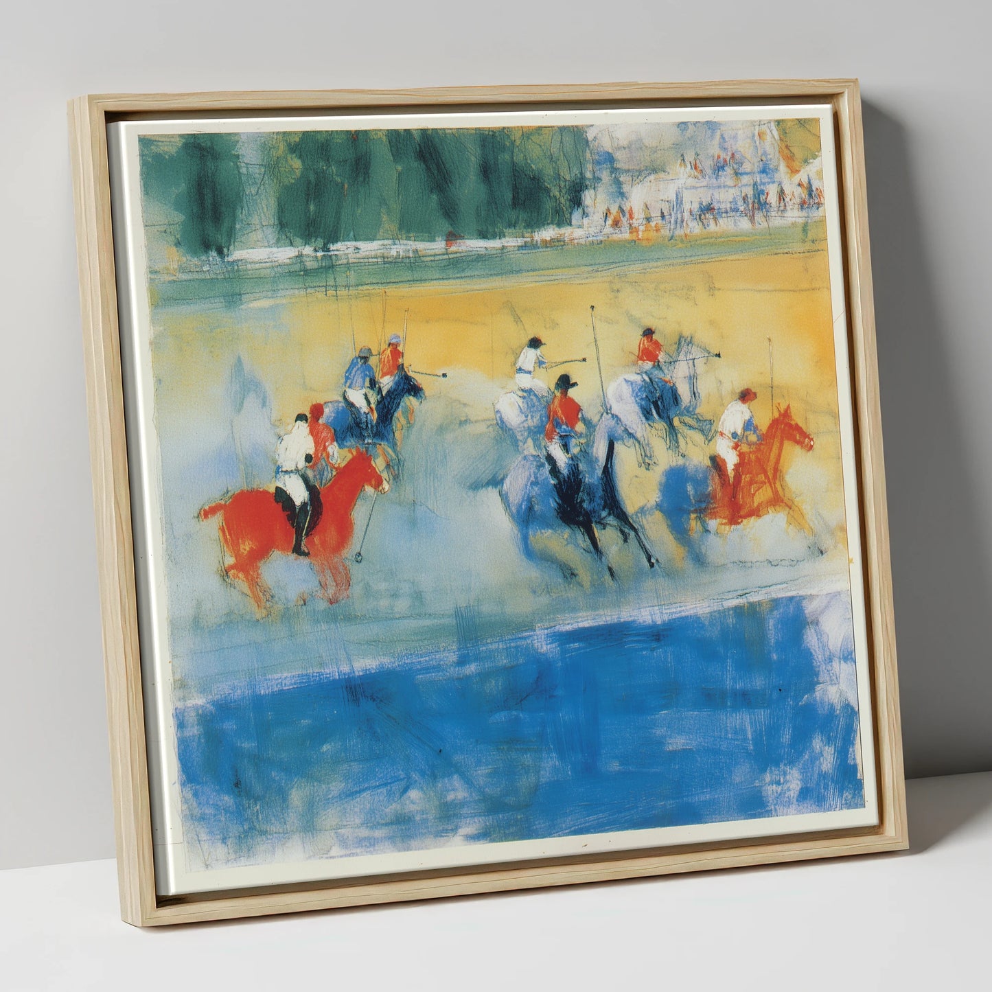 Colours of the Chukka polo horse canvas wall art in natural frame