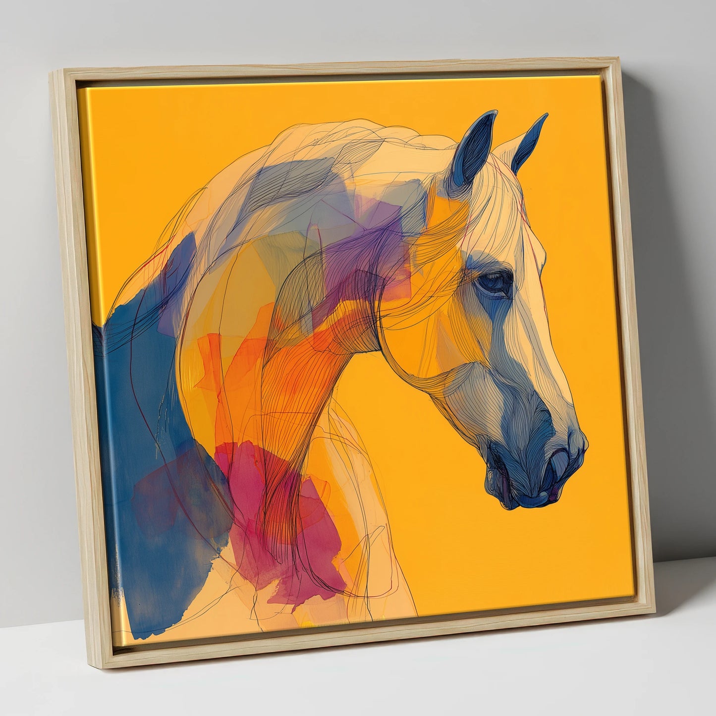 Golden Equine Spirit horse breed canvas wall art in natural frame