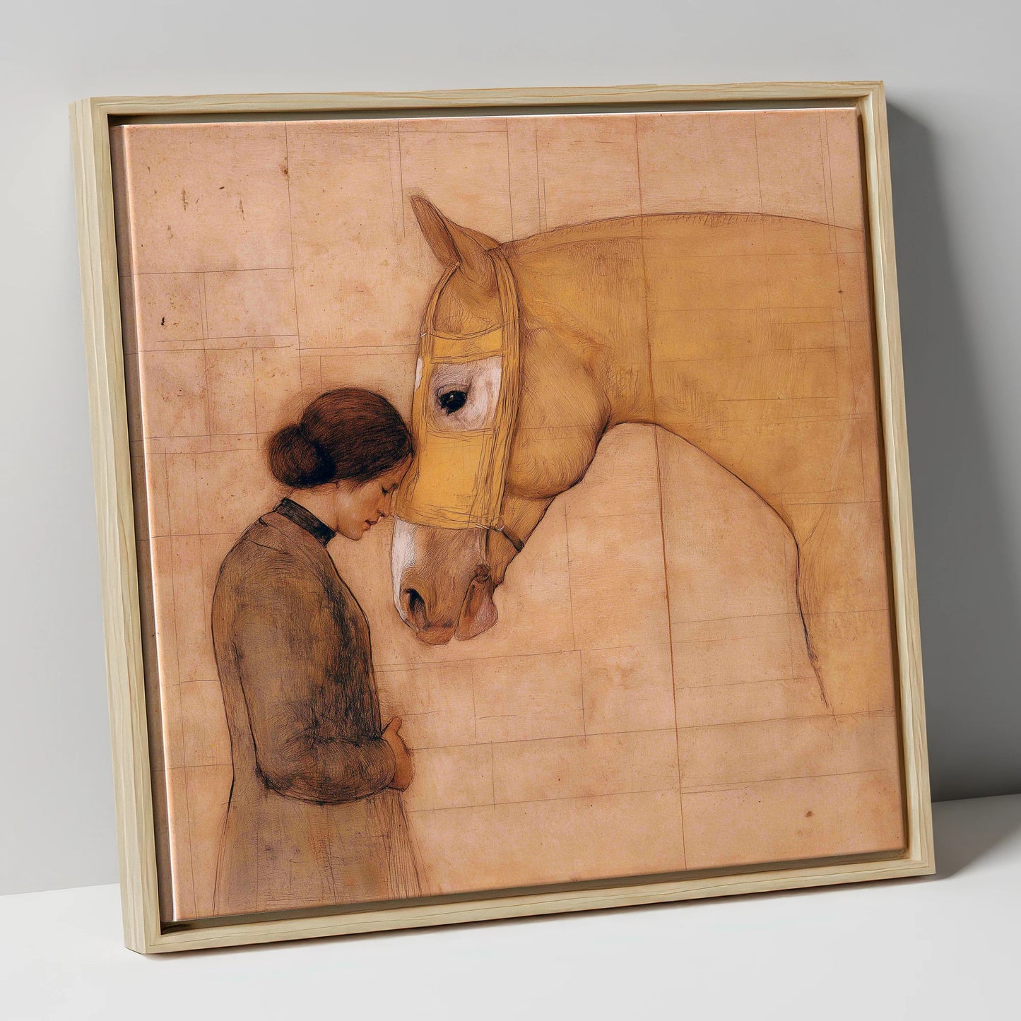 The Silent Language horse & rider canvas wall art in natural frame