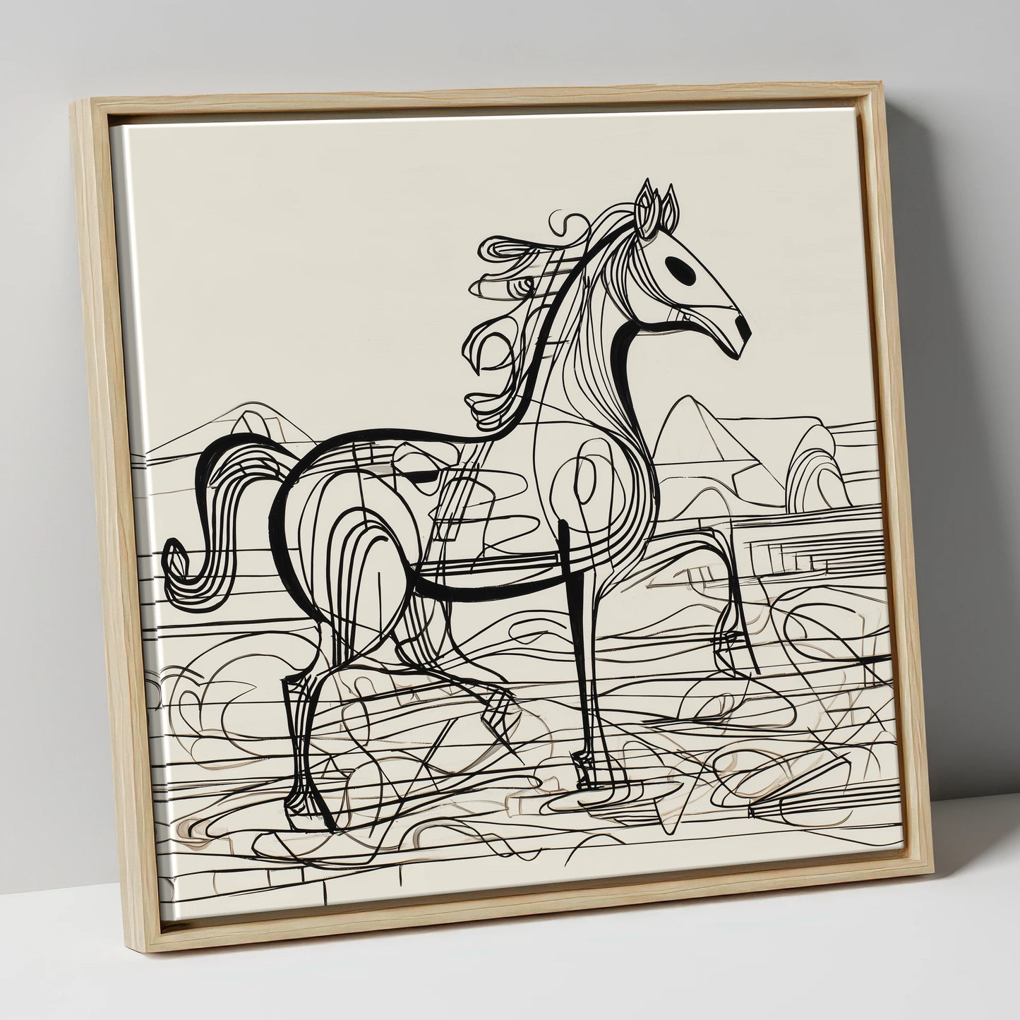 Coastline Contours beach horse canvas wall art in natural frame